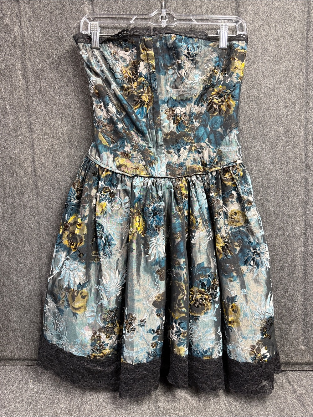 Betsey Johnson Blue Floral Strapless Mini Dress with Velvet Tie - Picture 3 of 8
